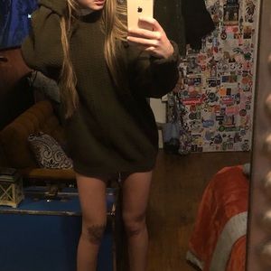 Dark olive Green oversized pattered sweater